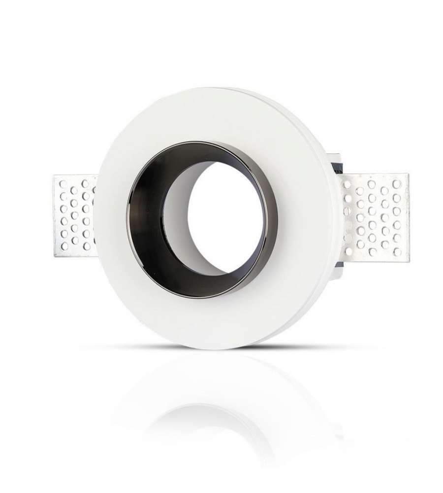 Portafaretto LED da Incasso Rotondo GU10 e GU5.3 (MR16) Corpo in Gesso Bianco e Metallo Nero