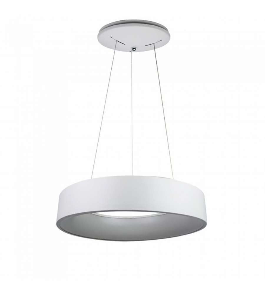 Lampadario LED a Sospensione Circolare 25W in Metallo Colore Bianco d: 45cm h: 120cm 3000K