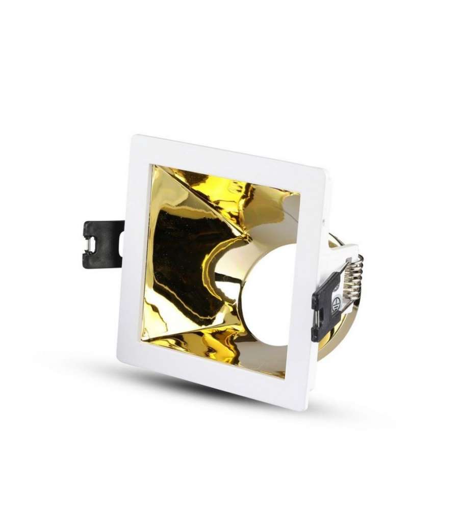 Portafaretto LED da Incasso GU10 Quadrato Colore Bianco con Supporto Inclinato Oro
