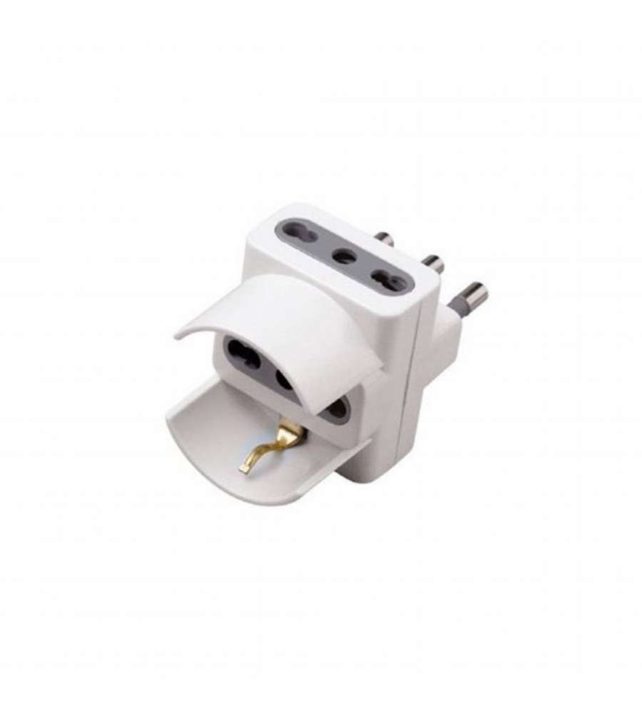 Adattatore Multipresa con 2 Prese Laterali 10/16A 2P+T e una Frontale 10/16A 2P+T Bipasso + Shuko Spina 16A 2P+T Colore Bianco