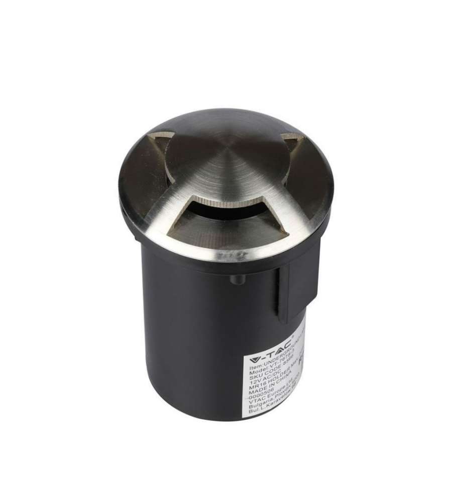 Portalampada da Interramento Calpestabile Rotondo MR16 (Max 20W) Colore Nero e Acciaio con 3 Fasci di Luce IP65