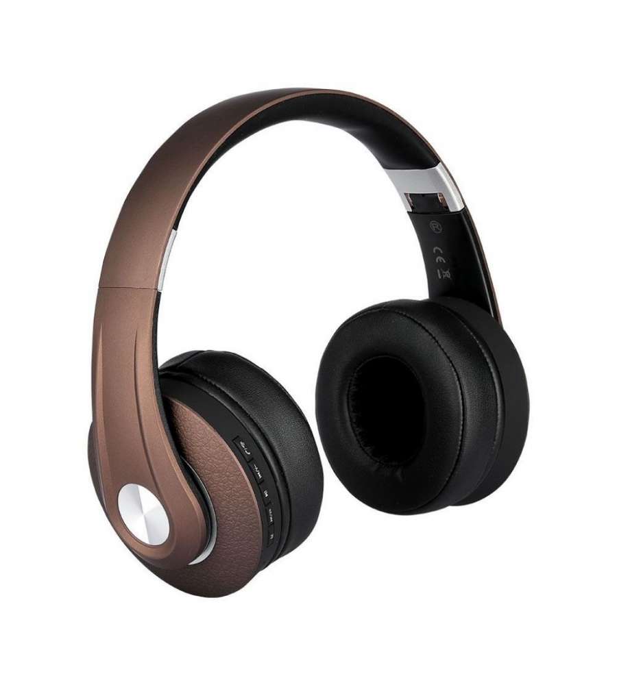 Cuffia Senza Fili Bluetooth con Testa Regolabile 500mAh Colore Marrone con Custodia
