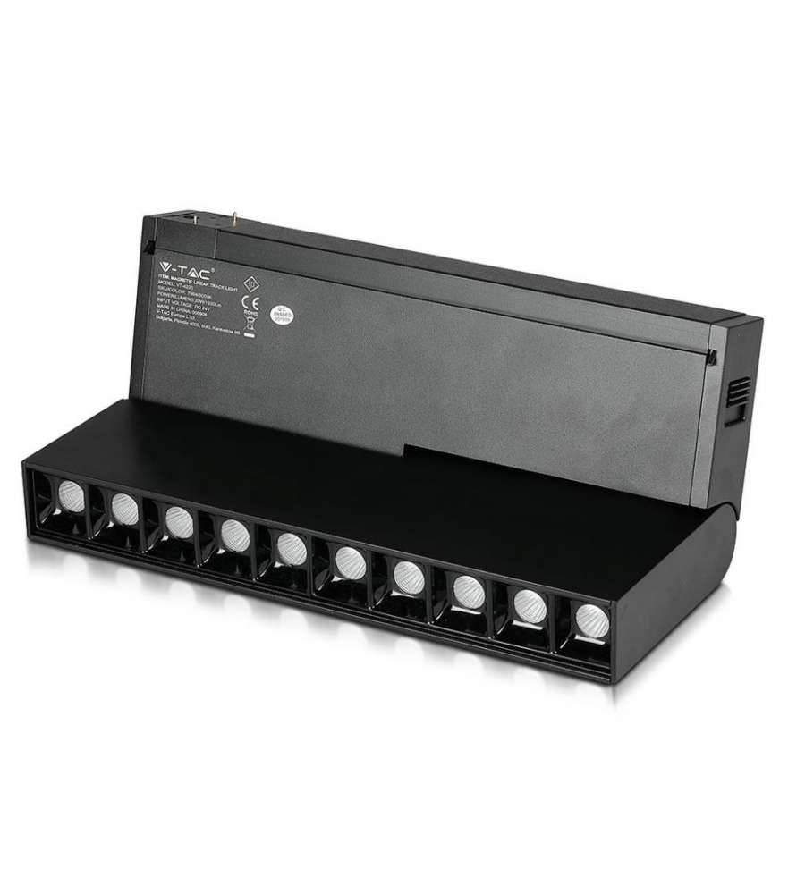 Faretto LED SMD Lineare da Binario Magnetico Regolabile 20W (10x2W) 24V UGR<19 Colore Nero 3000K IP20 CRI>90
