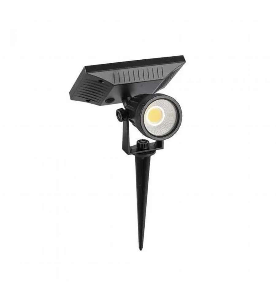 Faretto Led Da Giardino Con Picchetto Colore Nero Con Pannello Solare 2w  4000k Ip65