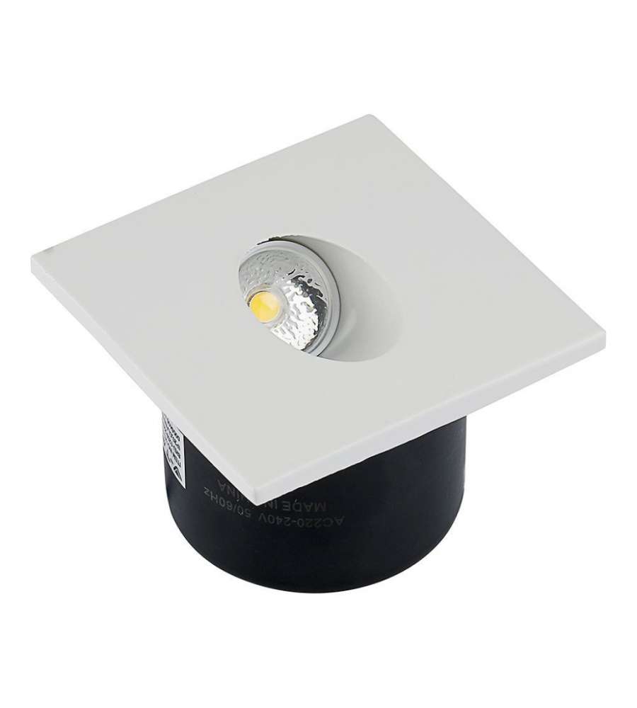 Faretto LED Segnapasso Quadrato Montaggio a Incasso 3W Colore Bianco 4000K IP20