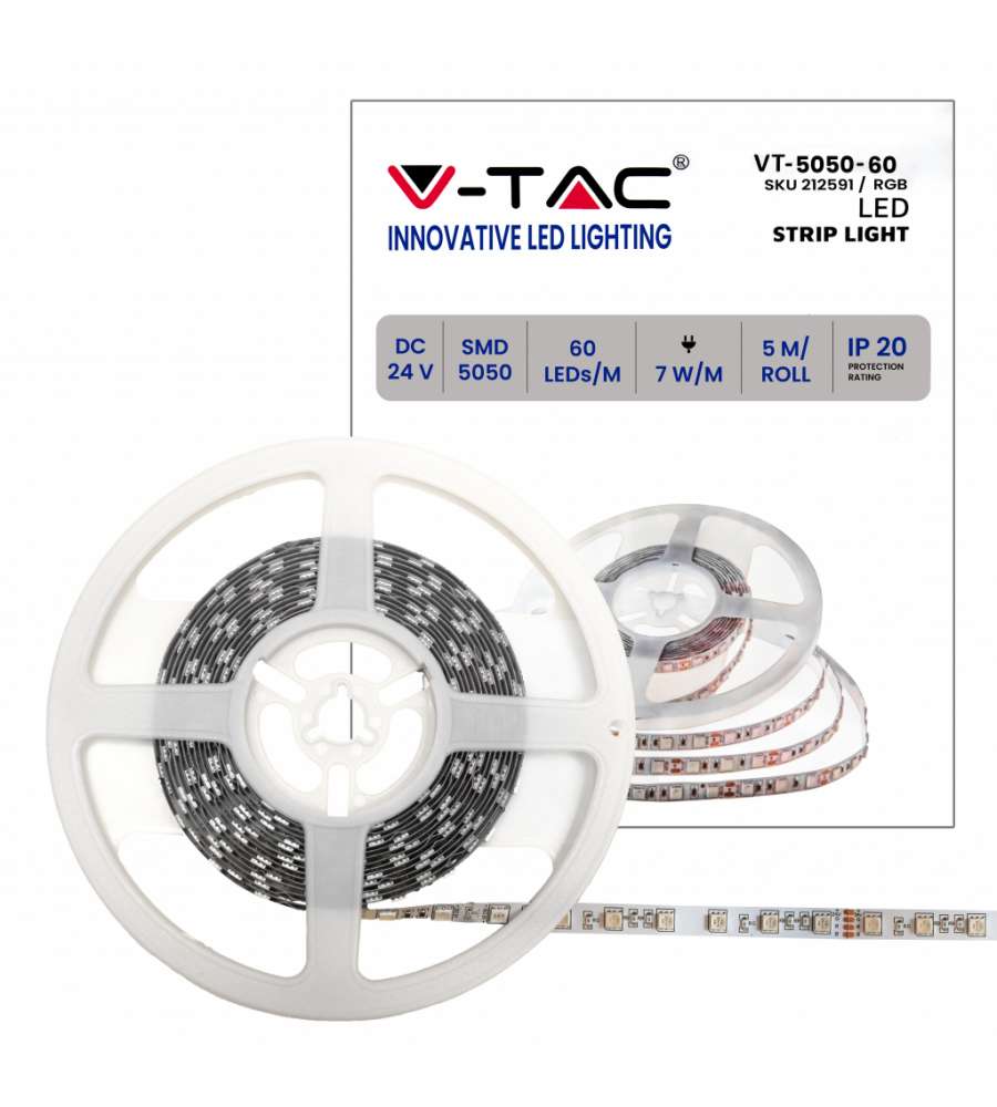 Strip LED SMD5050 10W/m 5m 60 LED/m 24V RGB IP20 10mm
