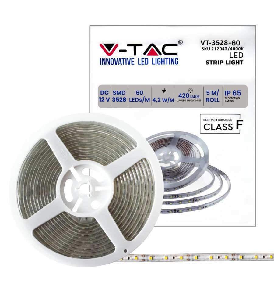 Strip LED SMD3528 5W/m 5m 60 LED/m 12V 4000K IP65 8.8mm