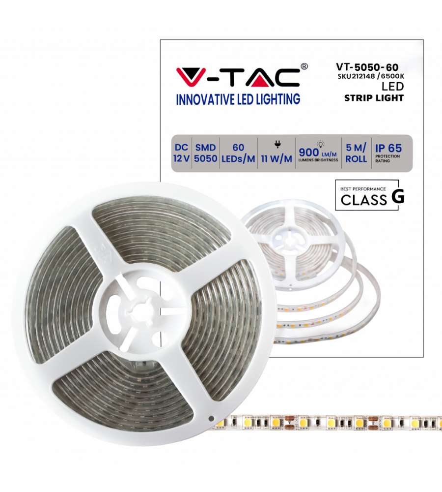 Strip LED SMD5050 11W/m 5m 60 LED/m 12V 6500K IP65 10mm