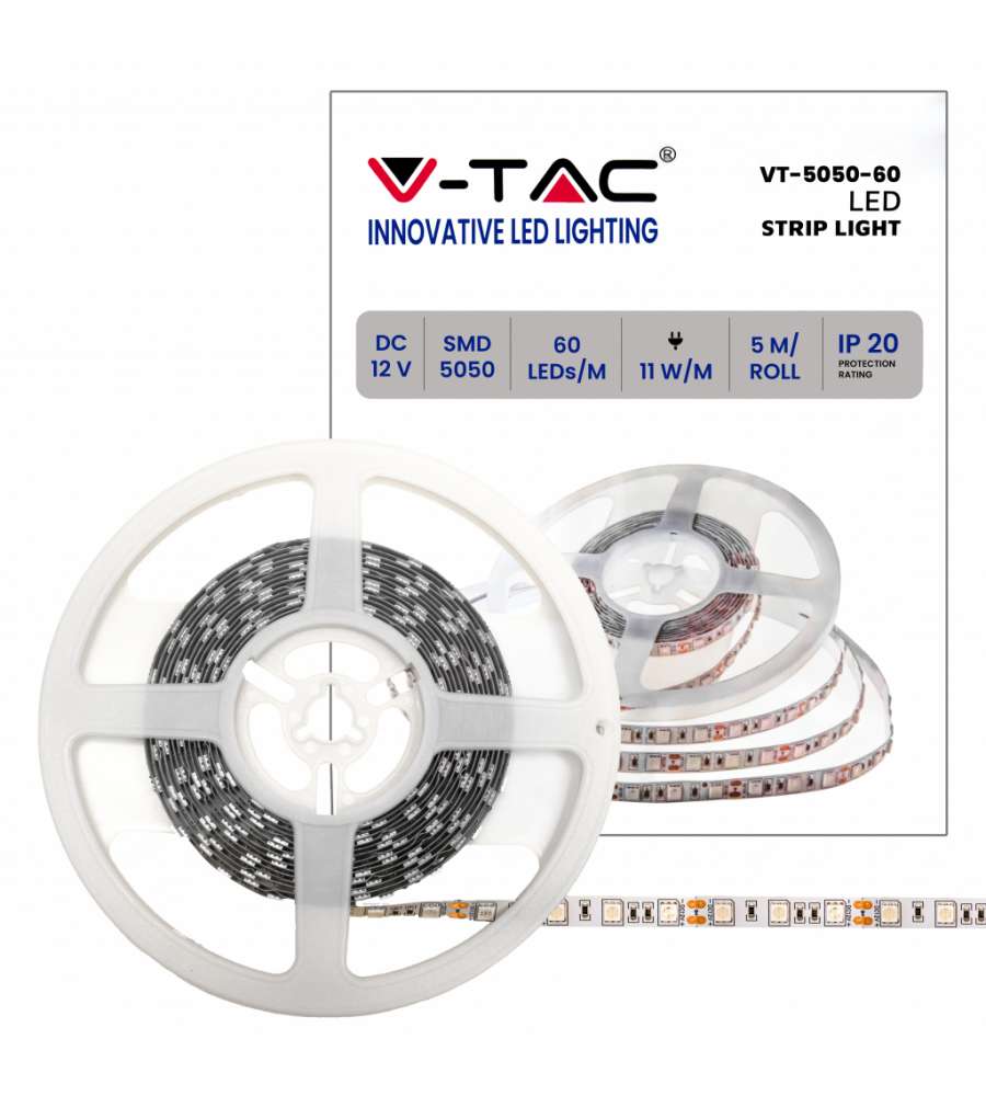 Strip LED SMD5050 11W/m 5m 60 LED/m Rosso 12V IP20 10mm