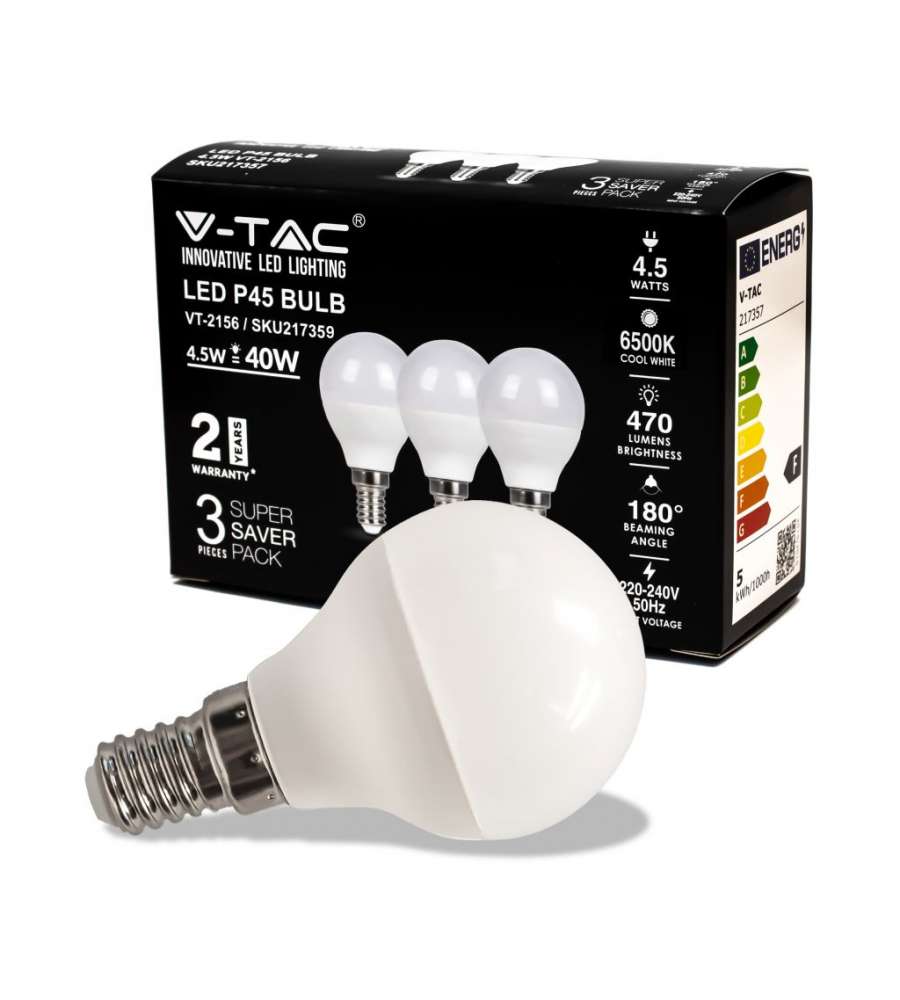 Lampadina LED E14 4,5W P45 6500K (Box 3 Pezzi)