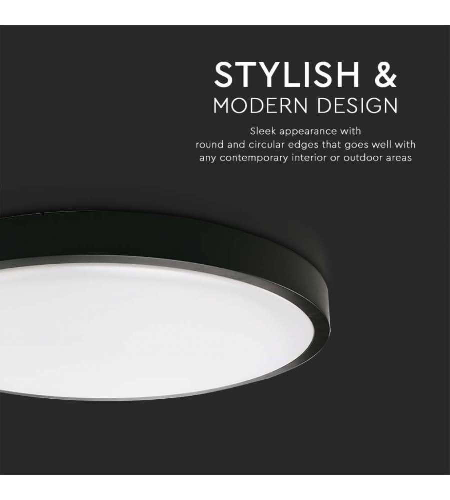 V-TAC Plafoniera LED Rotonda 18W Colore Nero d: 225mm h: 55mm 3000K IP44