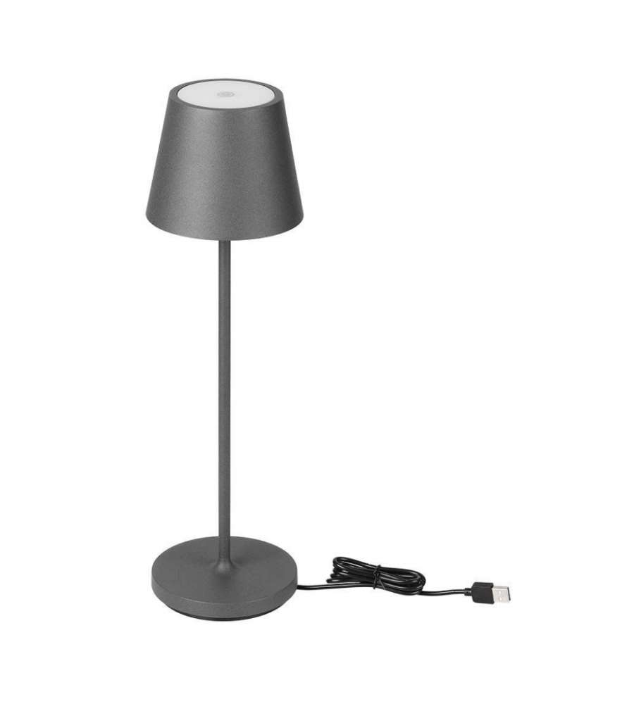 Lampada LED da Tavolo 2W Colore Grigio con caricatore Wireless e Touch Dimmerabile 3000K IP54