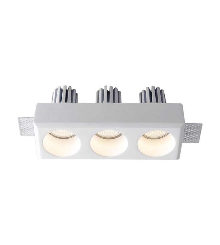 Portafaretto LED da Incasso Rettangolare 3*GU10 Corpo in Gesso Bianco