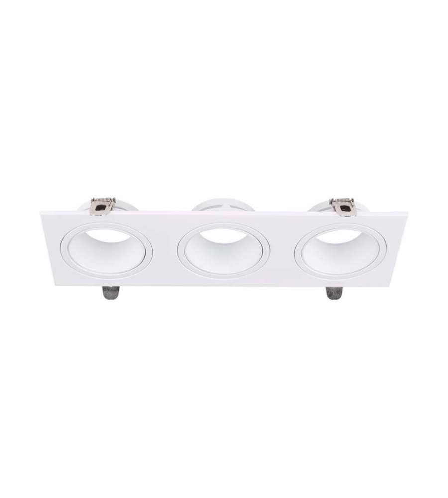 V-TAC Portafaretto LED Triplo da Incasso Rettangolare 3*GU10 in Policarbonato e Ferro Colore Bianco
