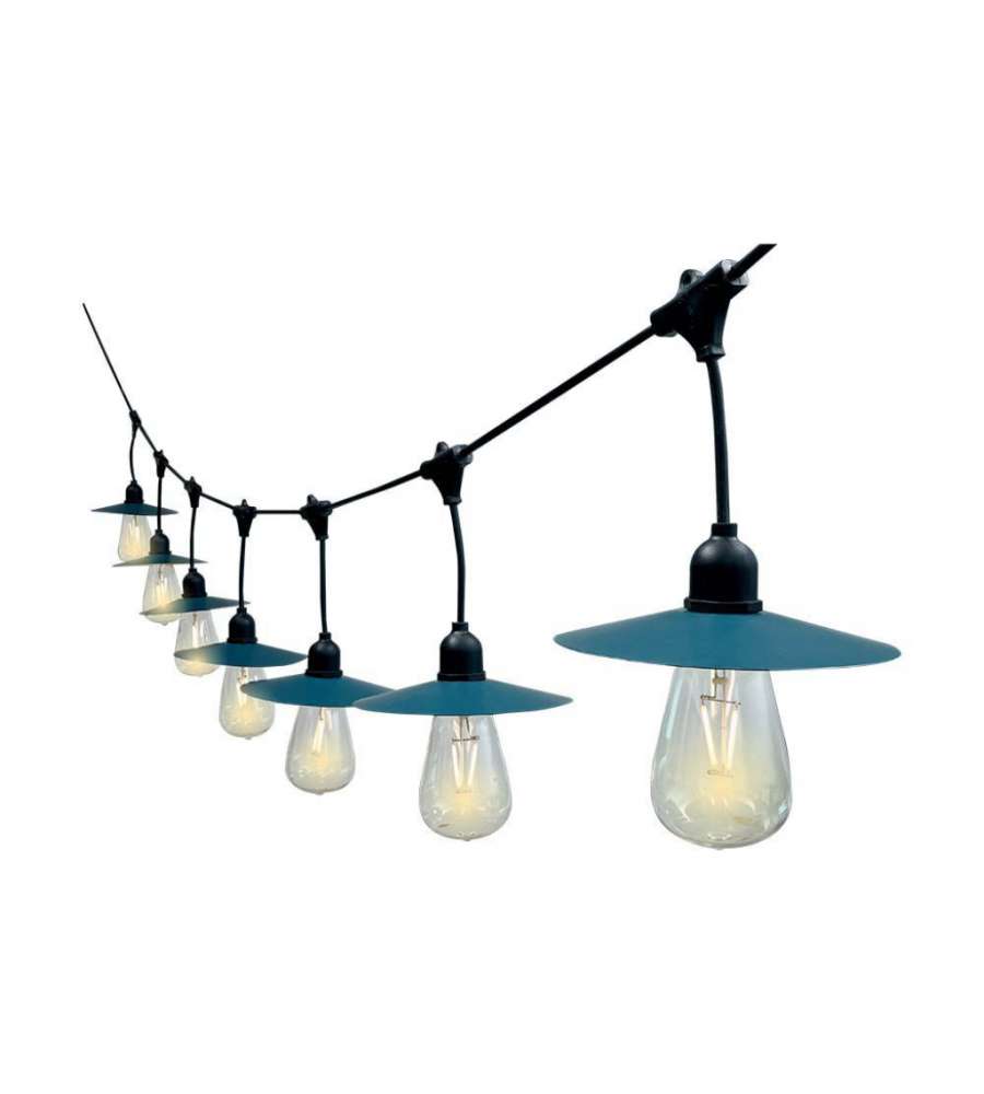 V-TAC Catenaria 15.6m per 15 lampadine LED ST64 a Filamento Con Pannello Solare Colore Nero 3000K IP44