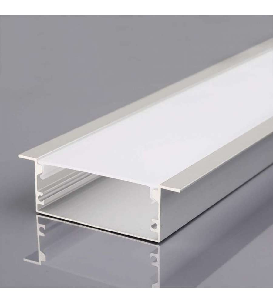 V-TAC Profilo in Alluminio Colore Silver per Strip LED a incasso (Max l: 12,4mm) Copertura Satinata 2000x50x20mm