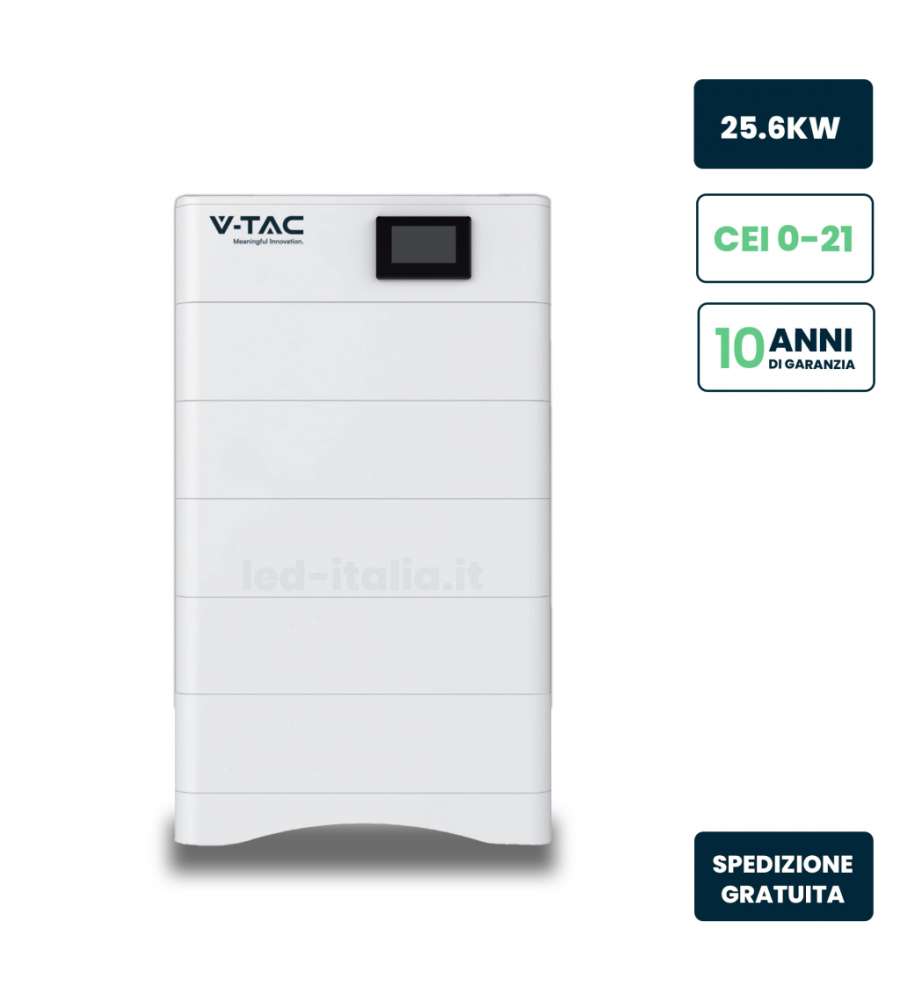 V-TAC Kit 5 Moduli Accumulo Impilabili Alta Tensione 25kWh LFP, 100Ah, 252.6V, IP65, CEI 0-21