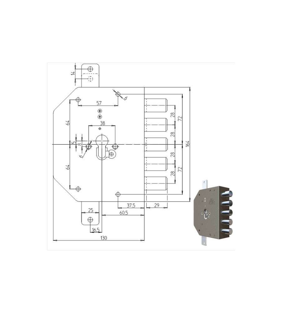 Serratura Sicura Triplice Dx Cilindro  2200Pe Cr