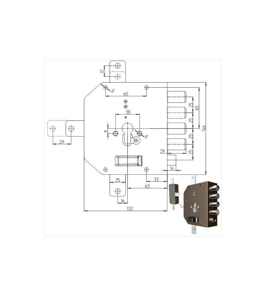 Serratura Sicura Quintuplice Dx Cilindro  2350Pe Mc Cr