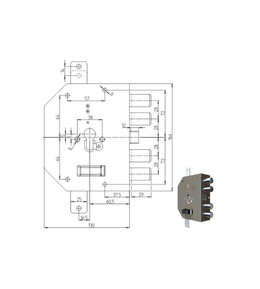 Serratura Sicura Triplice Dx Cilindro  2250Pe Cr