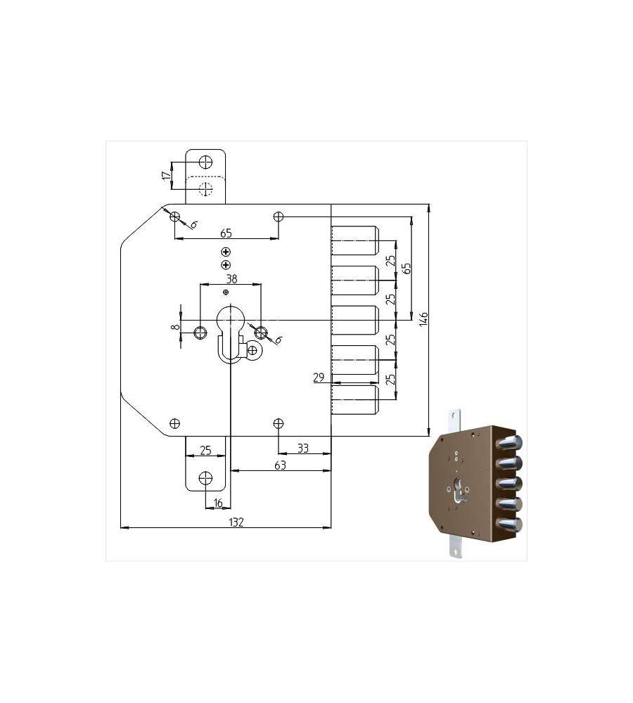 Serratura Sicura Triplice Dx Cilindro  2200Pe Mc Cr