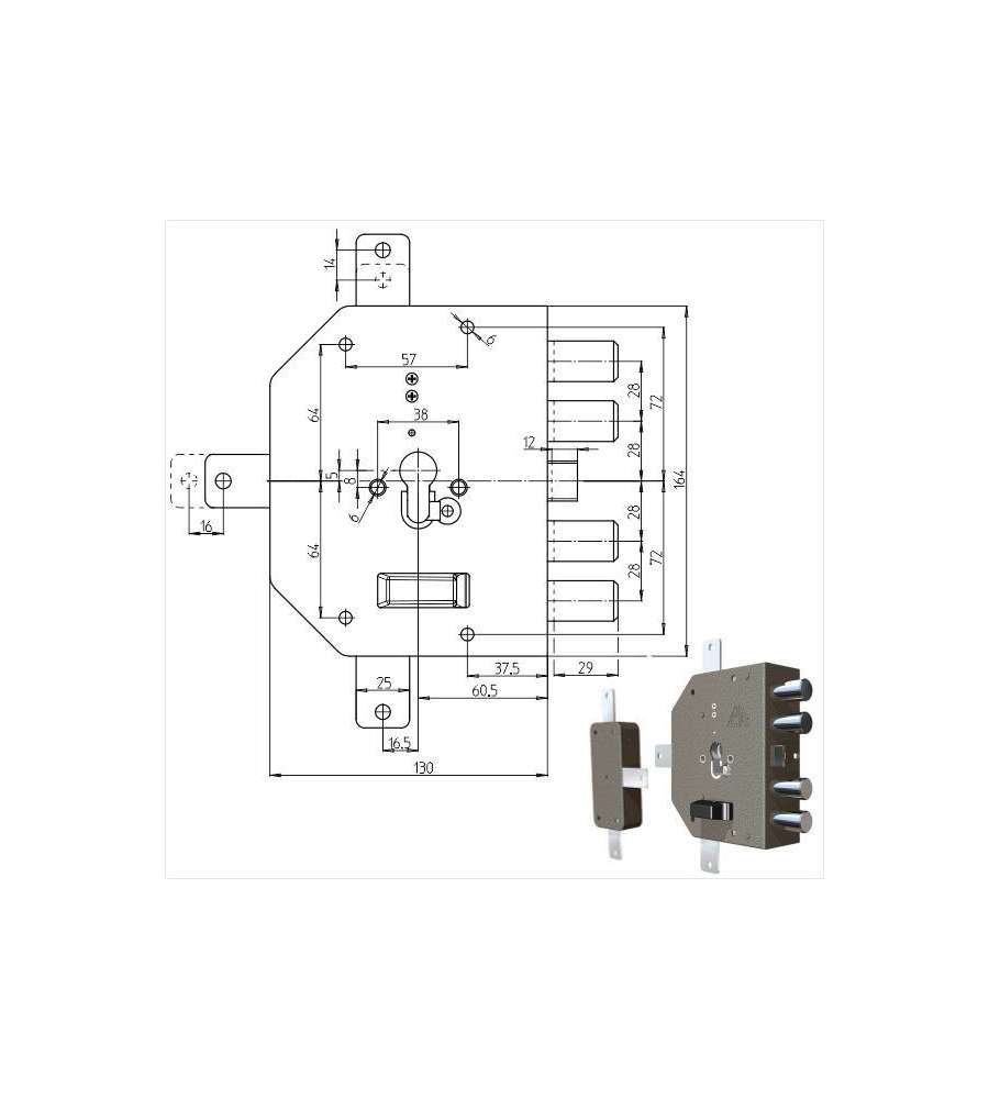 Serratura Sicura Quintuplice Dx Cilindro  2350Pe Cr