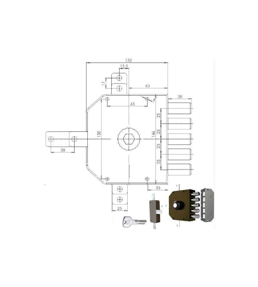 Serratura Sicura Quintuplice Sx Pompa 3300 Mc Cr