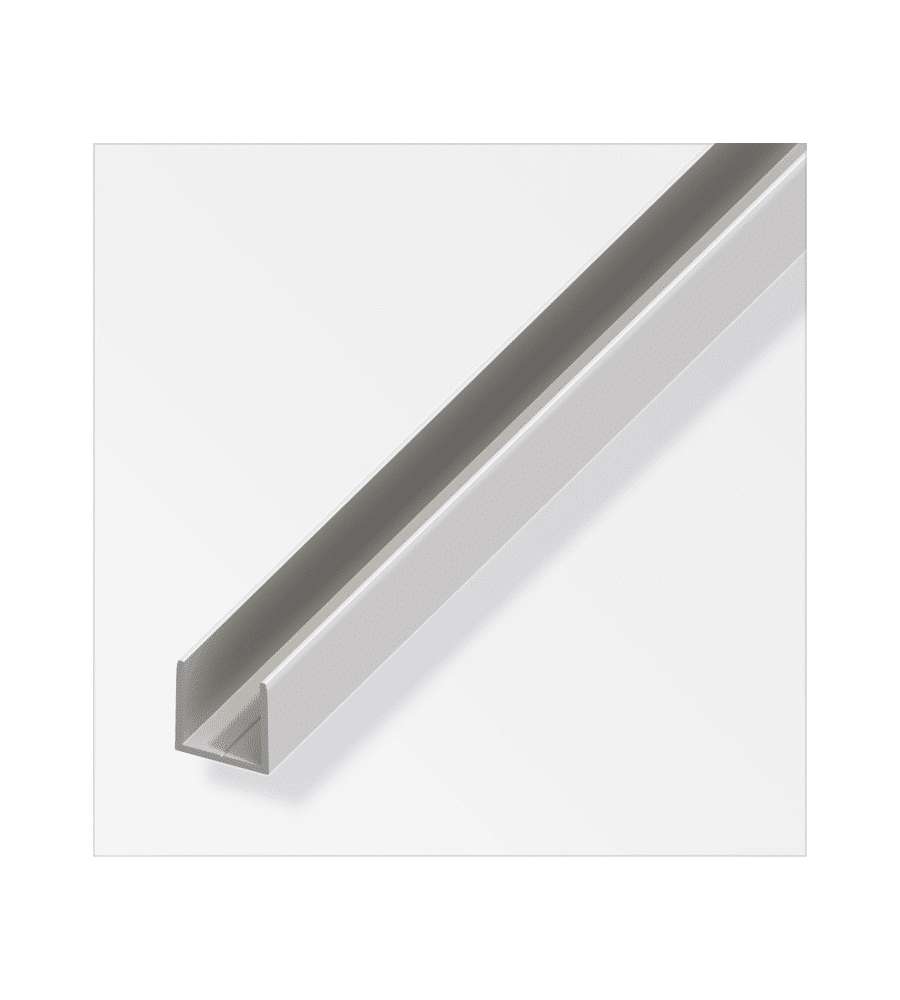 Alfer Profilo a U Alluminio Anodizzato Argento 2m Spessore 8mm Fissaggio