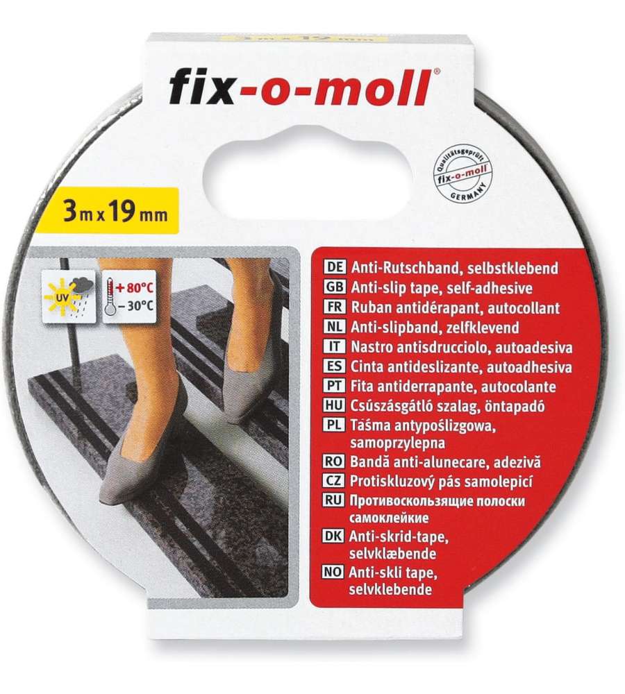 Fix-O-Moll Strisce Antiscivolo Autoadesive nere 3m x 19mm per Sicurezza