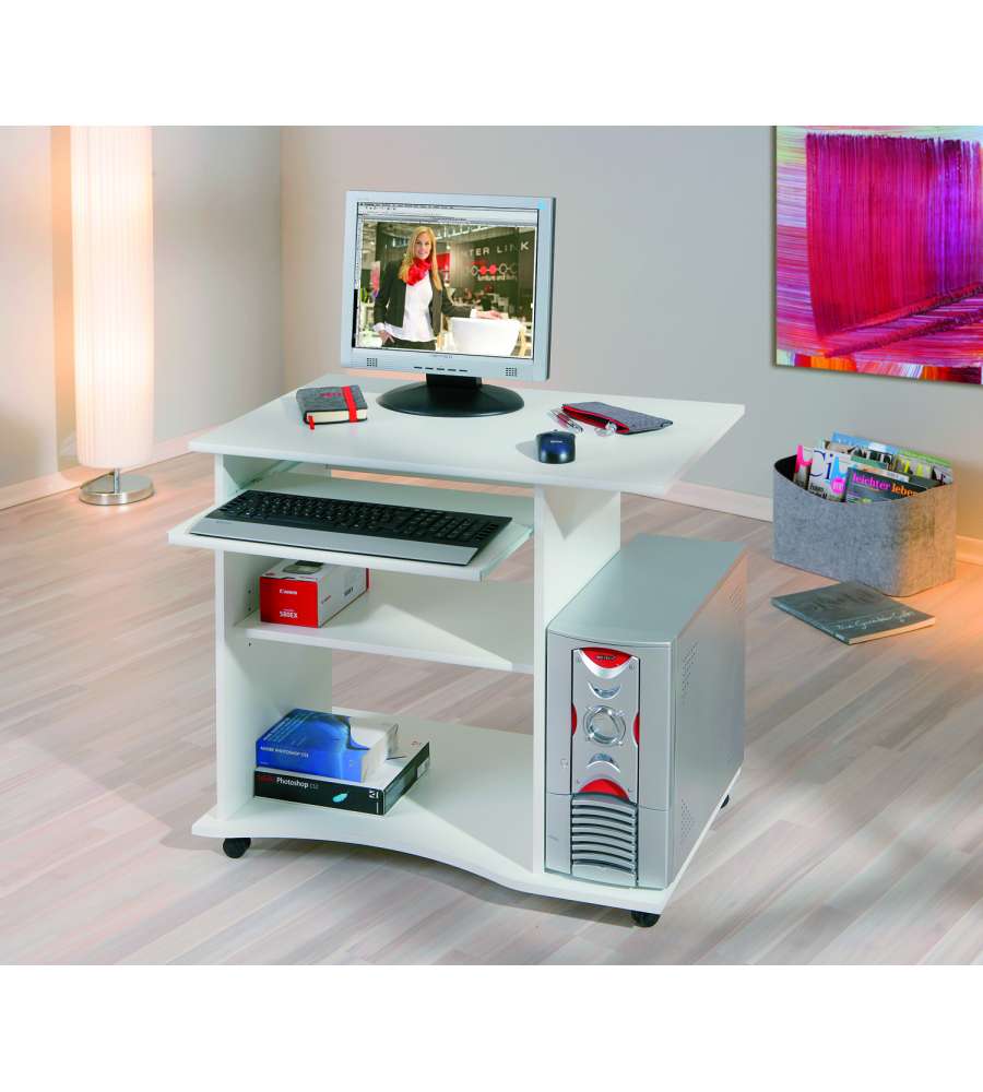 Scrivania Porta Pc In Legno Colore Bianco Design Classico Cm