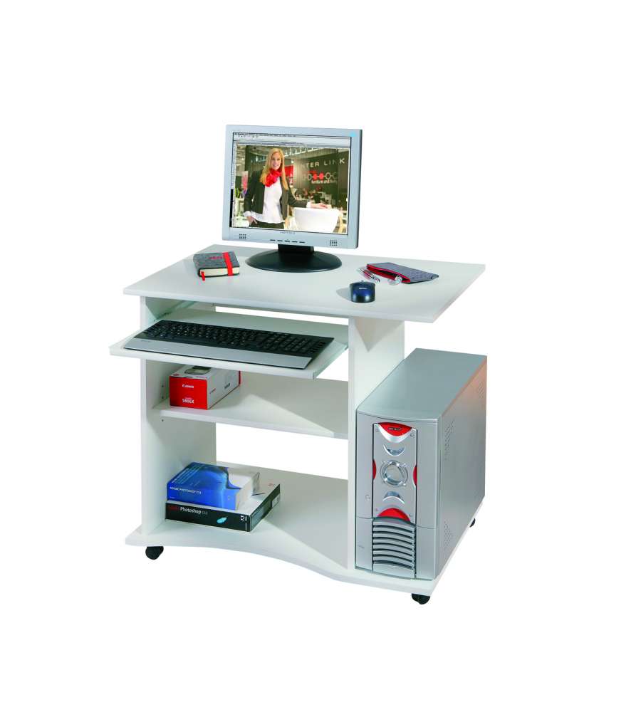 Pepe Mobiletto Porta PC Bianco - Ampio Piano, Cassetto Tastiera