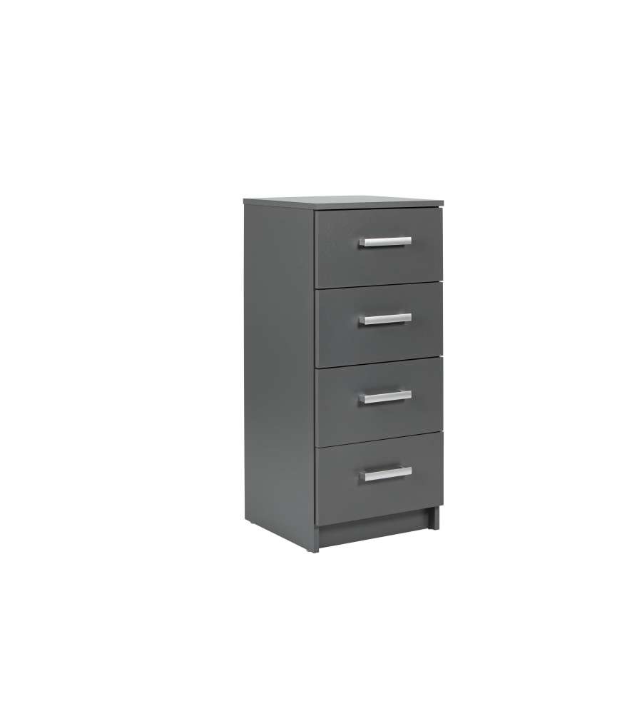 Cassettiera 4 Cassetti In Laminato Grigio E Maniglia Color Metallo.