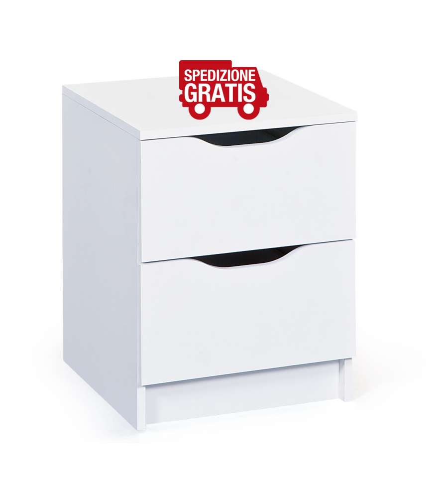 Cassettiera Bianco 2 Cassetti 40x40x50 cm - Struttura Laminato - Montaggio Facile