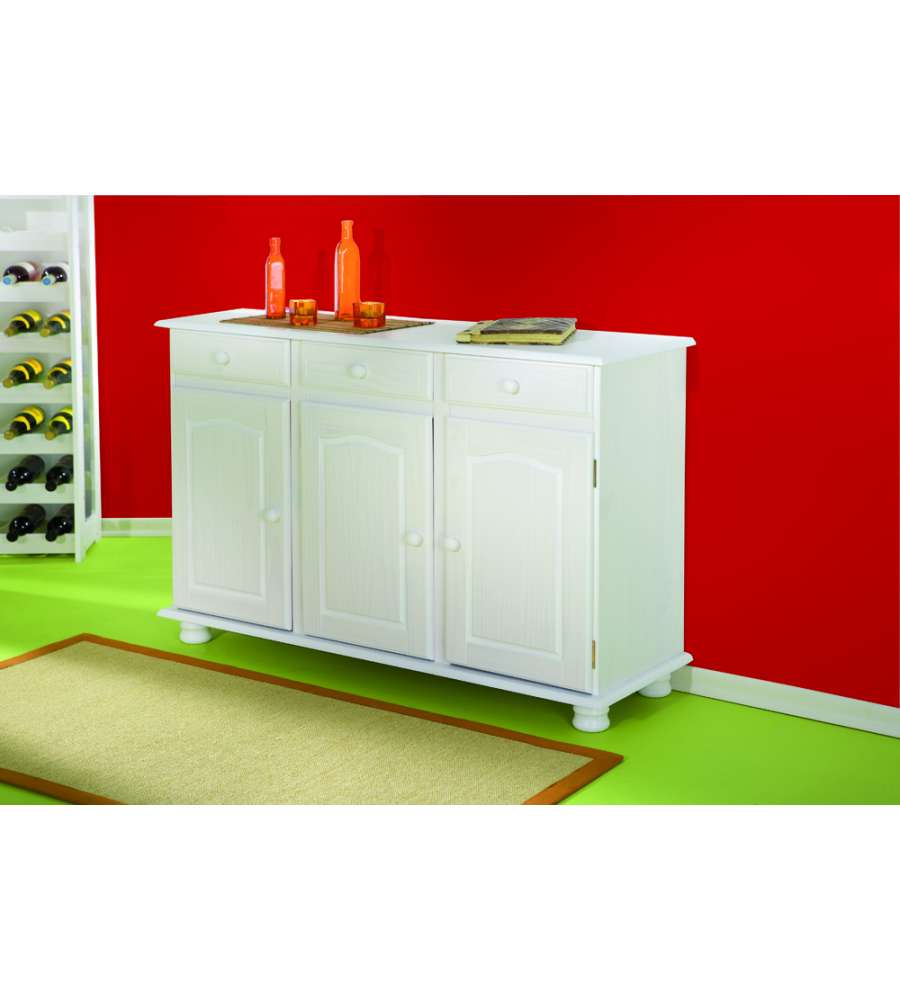 Credenza Livio in Pino Massello Bianco - 130x43x87 cm