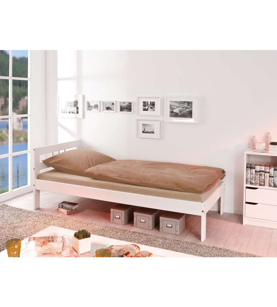 Fana Letto Singolo in Pino Massello Bianco 90x200 cm - Stile Moderno