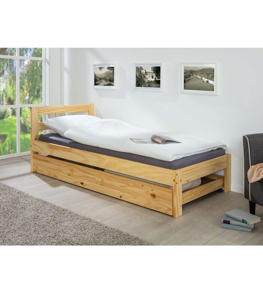Inter Link Cassetto Estraibile per Letto con Ruote - Pino Massello Naturale - L 194 x P 94 x H 22 cm