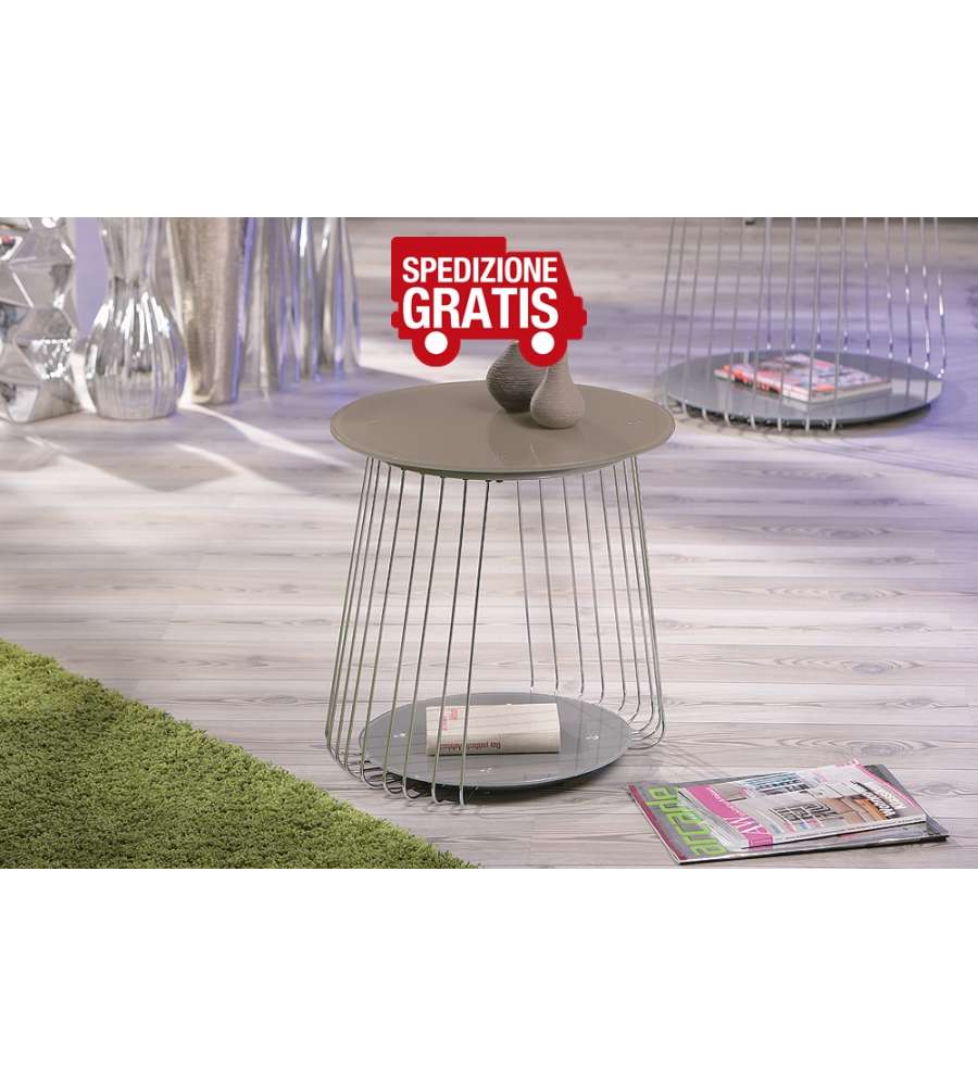 Tavolino Rivoli 50 x 50 Metallo e Doppio Vetro