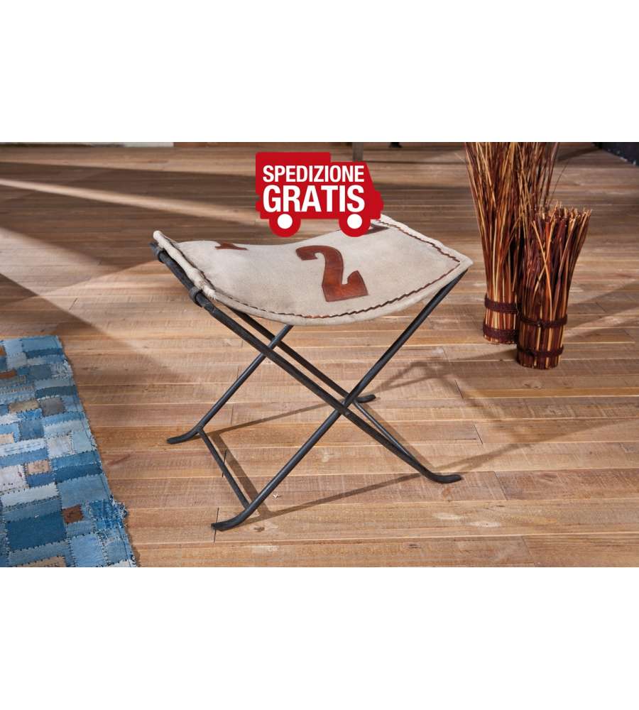 Sgabello Numerati 50 x 40 x 47 Metallo Tela Pelle