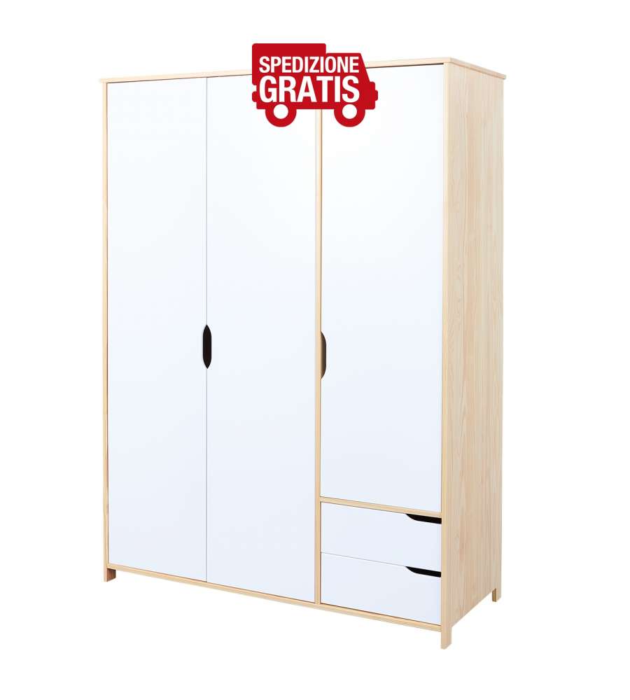 Armadio 3 Ante E 2 Cassetti Schrank Gudjam Bianco