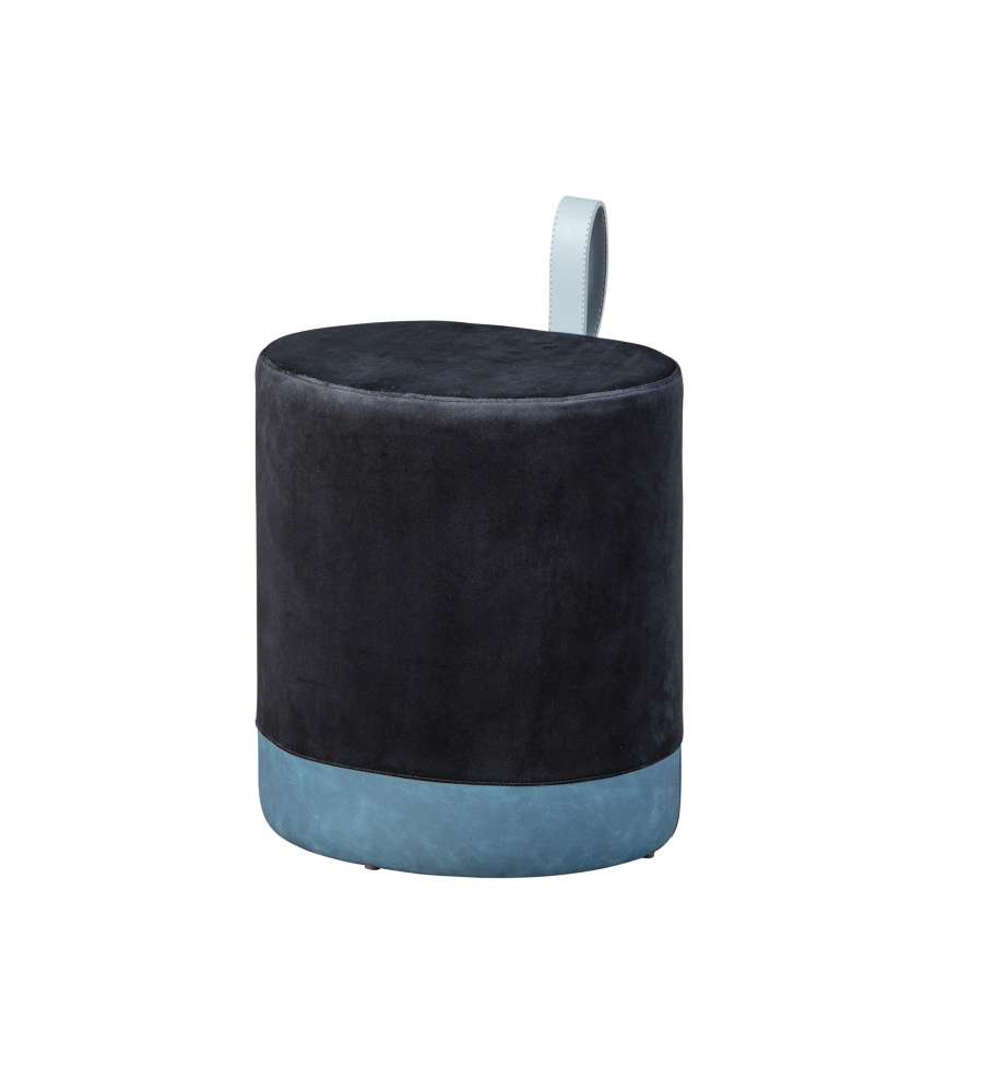 Pouff In Velluto Nero E Azzurro 38X32,5X43