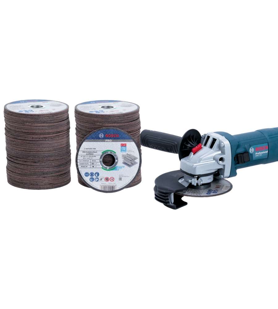Bosch Kit Smerigliatrice GWS 750 con 200 Mole da Taglio Pro 115 mm