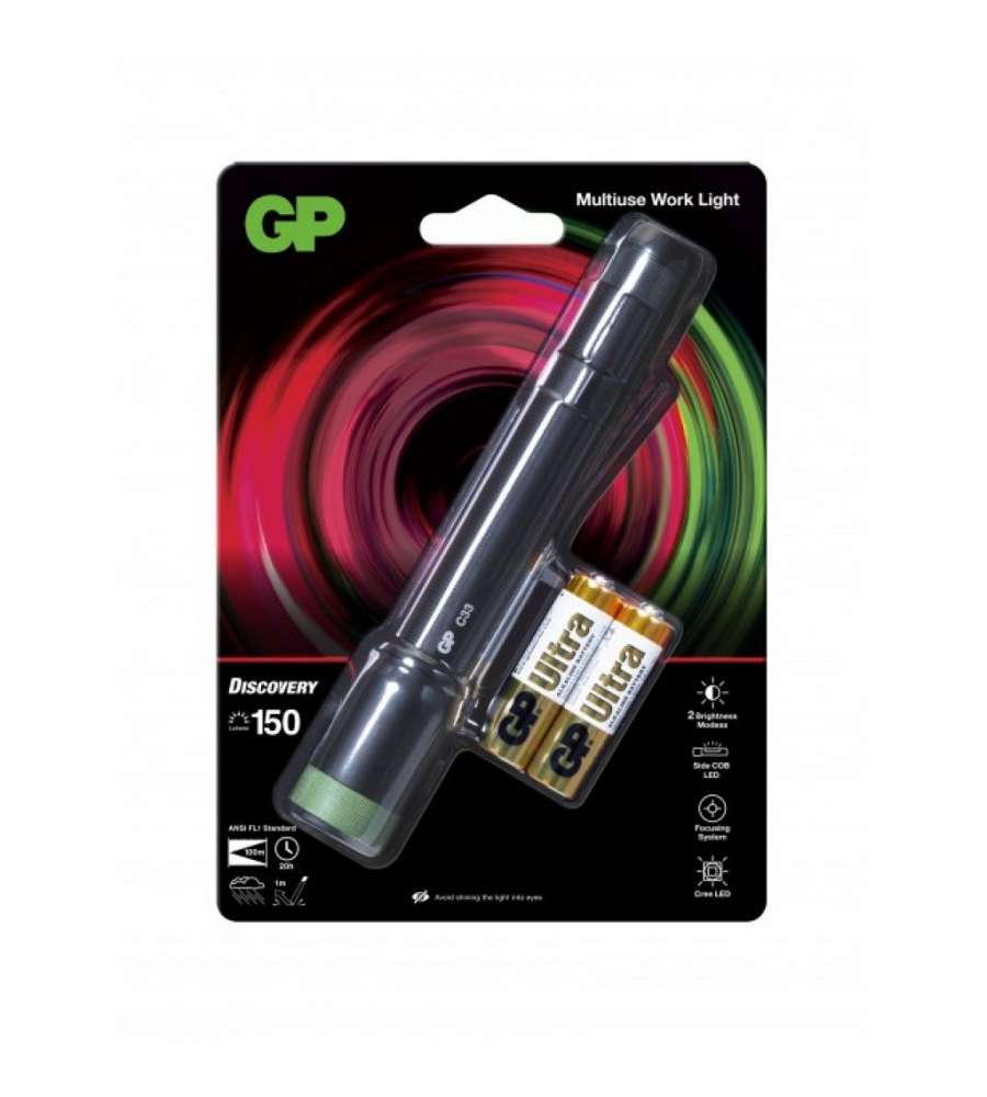 C33 Torcia LED 150LM con Batterie 2xAA + Luce Supplementare Laterale
