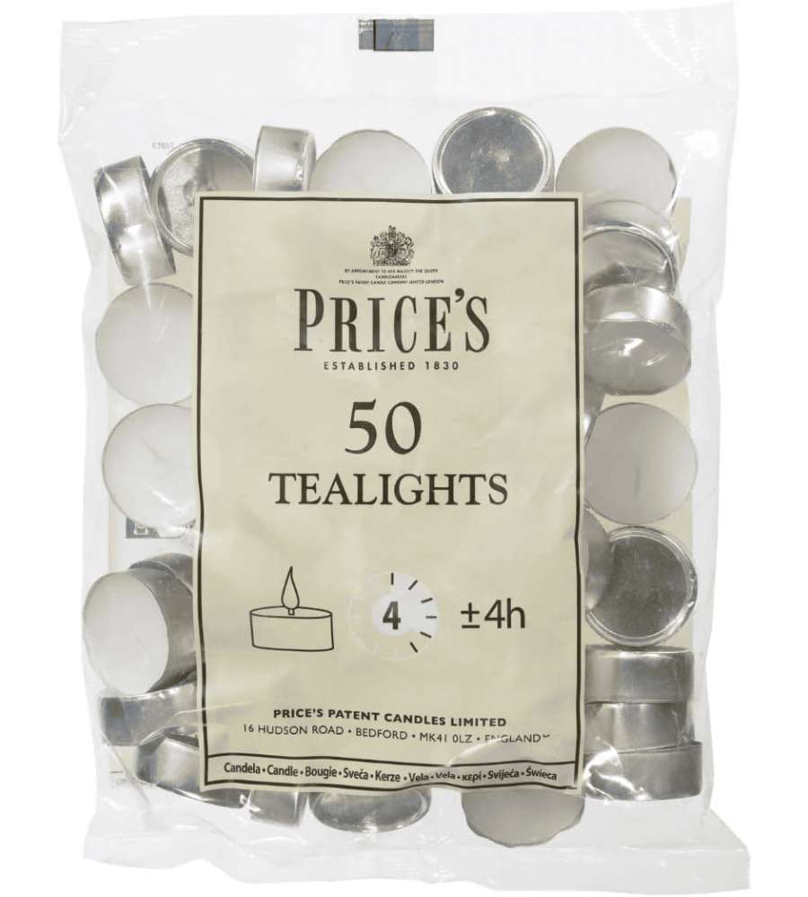 Price's Lumini Bianchi Tealights Non Profumati 3,8x1,8 - 50 pezzi