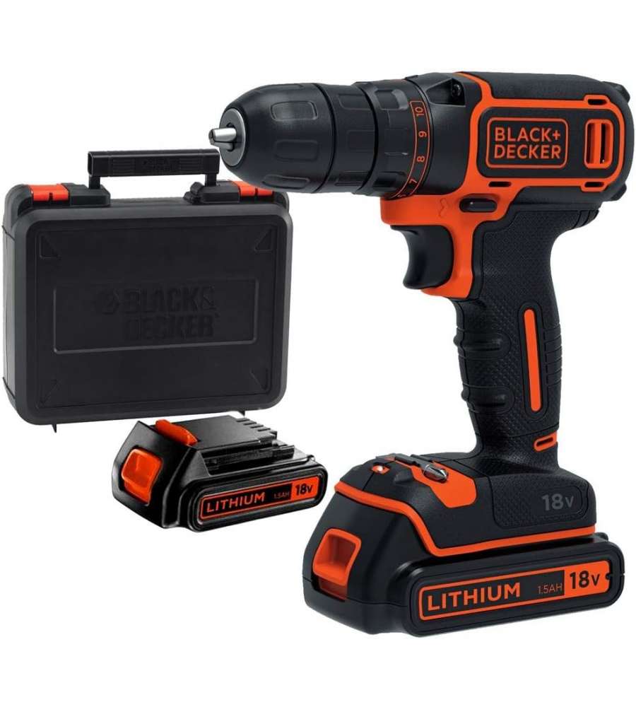Trapano Avvitatore 18V con 2 batterie al litio BDCDC18KB-QW Black+Decker