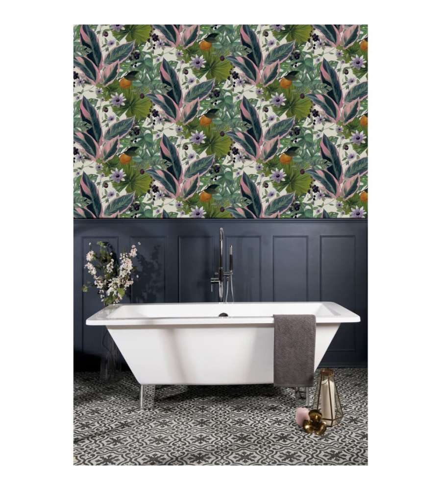 DUTCH WALLCOVERINGS Carta da Parati Passion Flower Bianco e Verde