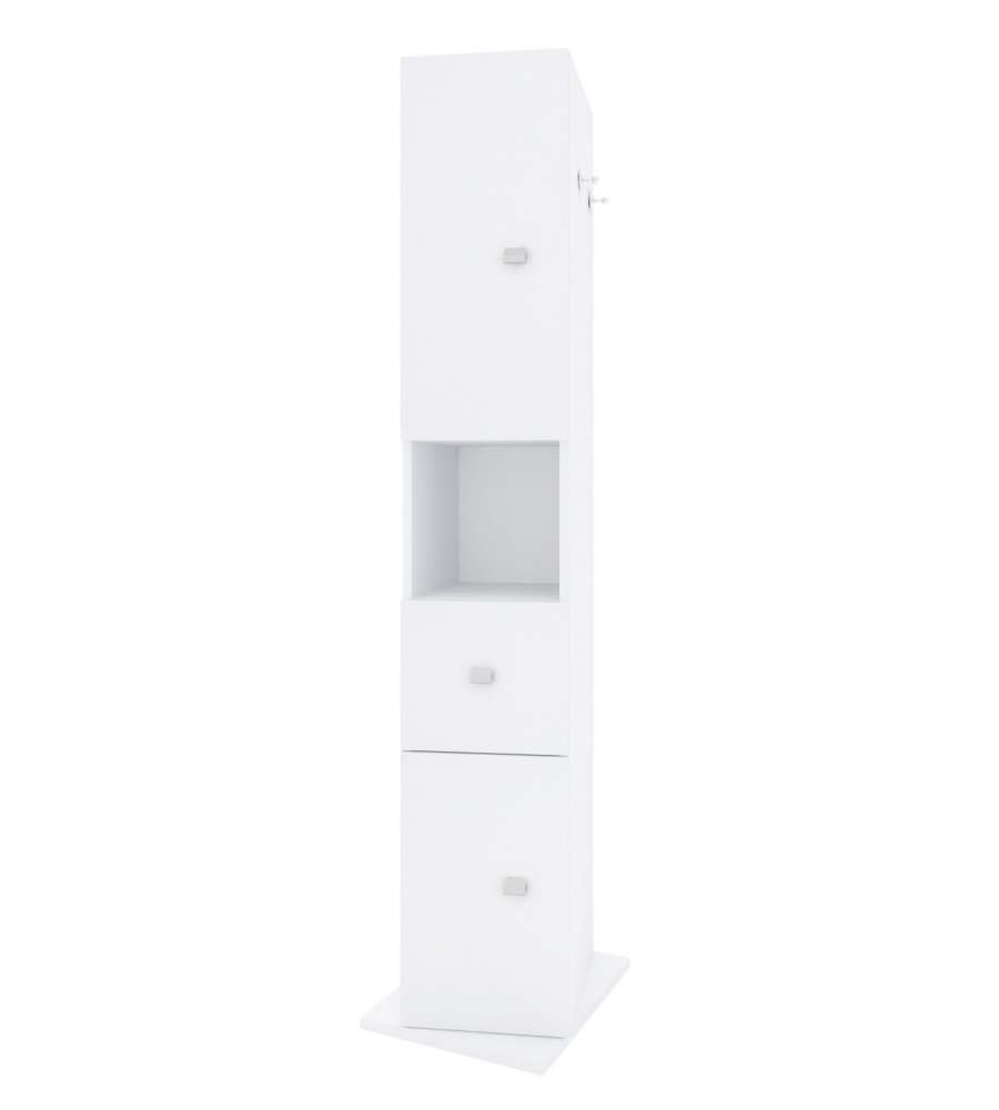 Colonna Girevole Bagno 2 Ante 1 Cassetto Bianco 39x39x190 cm