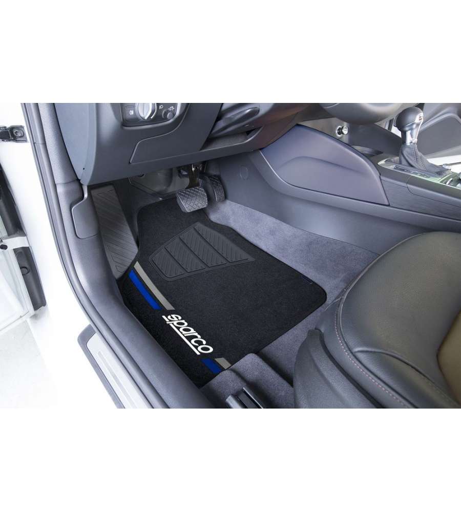 Set 4 Tappetini Neri E Blu Per Auto Sparco