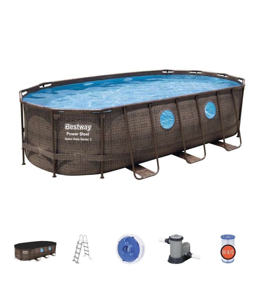 Bestway Piscina Rattan Marrone Oval 549x274x122 cm con Pompa e Copertura