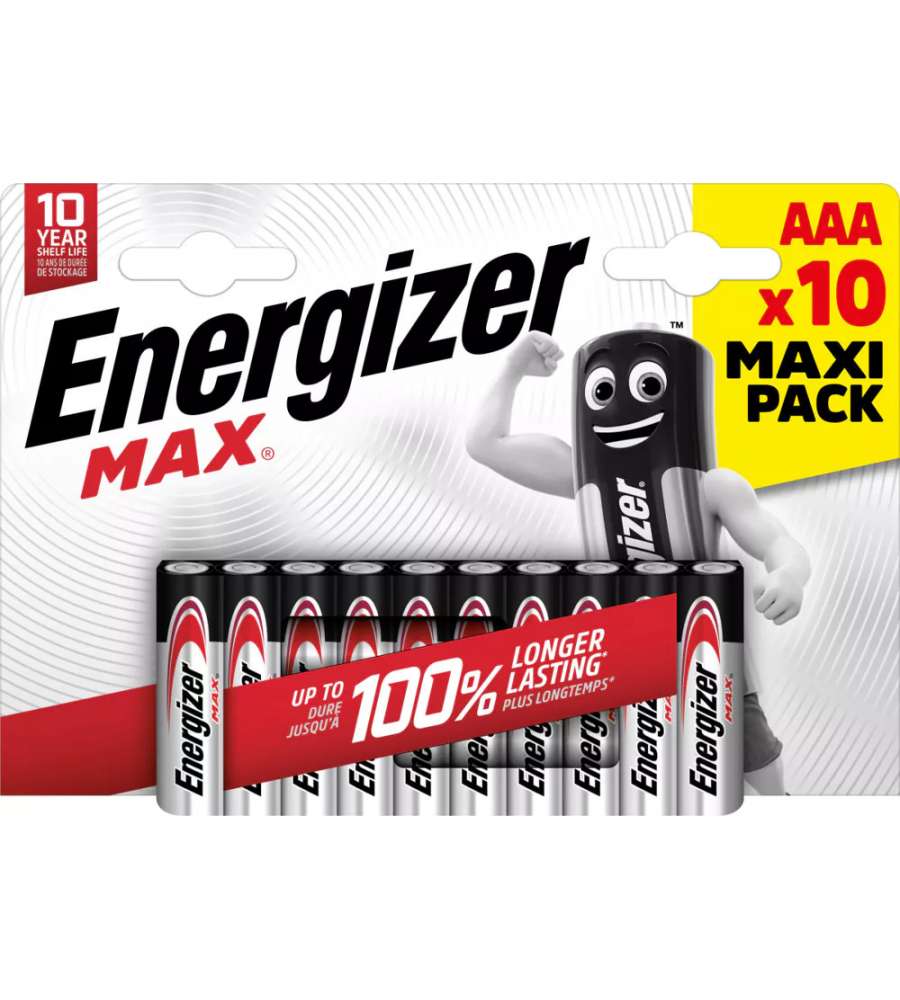 Energizer Batterie Alcaline AAA Max - 10 Pile Ministilo - Lunga Durata