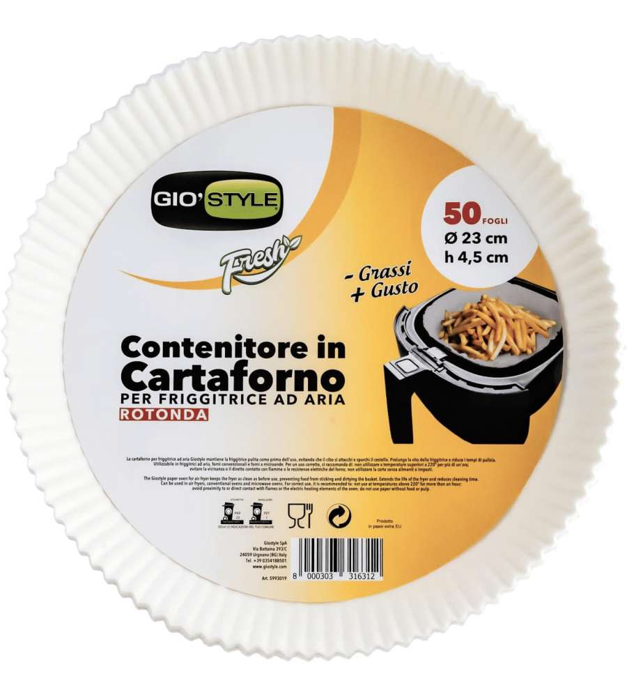 GIO'STYLE Contenitori in carta forno 50 pz D23 cm tondi per friggitrice